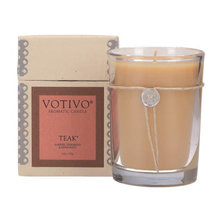 Votivo Aromatic Candle-Teak with Soy Wax, 6.8oz — Amber. Pine. Teak. Dry Woods. Spice Musk. Vetiver & Oakmoss