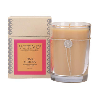 Votivo Aromatic Candle-Pink Mimosa with Soy Wax, 6.8oz ⁠— Mandarin. Strawberry. Gardenia. Honeysuckle. Mimosa. Vanilla Rum. Sandalwood & Musk